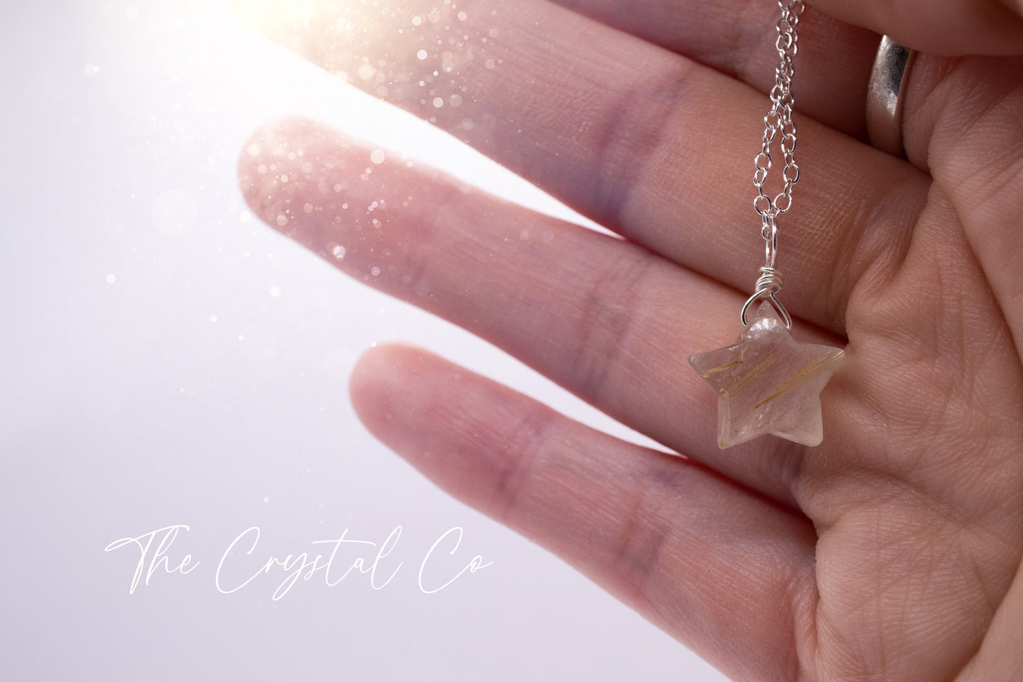 Dainty, Golden Rutilated Quartz Star Pendant - 925 Sterling silver cable chain - for manifestation & amplification