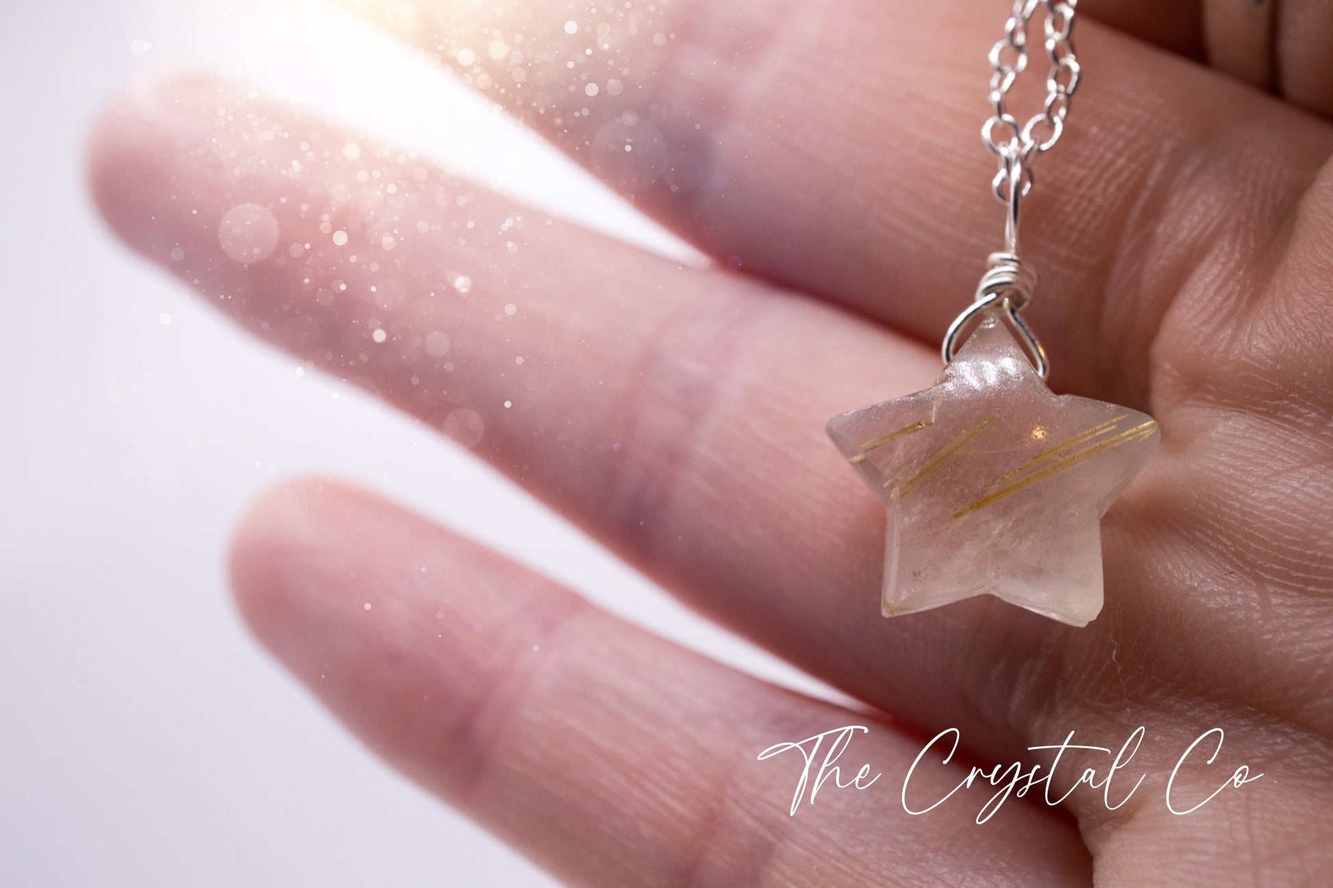 Dainty, Golden Rutilated Quartz Star Pendant - 925 Sterling silver cable chain - for manifestation & amplification