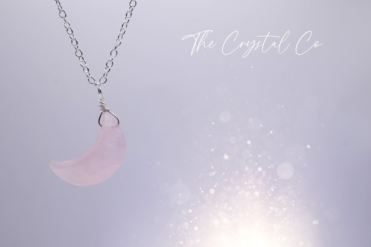 Dainty, Rose Quartz Facetted Moon Pendant - 925 Sterling silver cable chain - for love & self-esteem