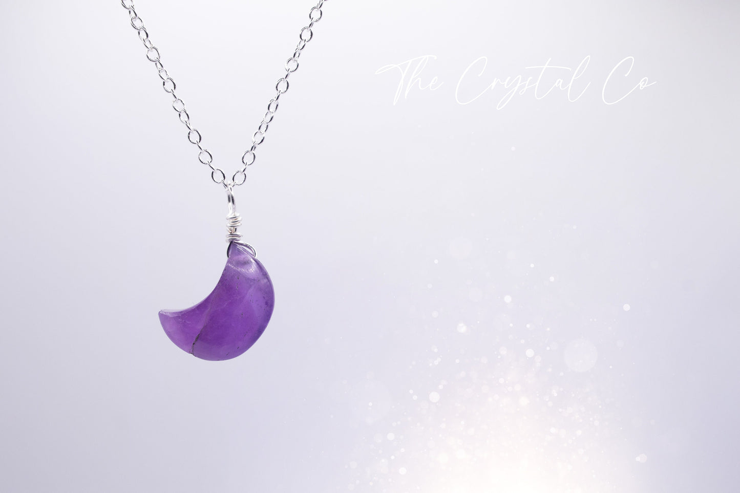 Dainty and Minimal Smooth, Natural Amethyst Moon Pendant on a 925 sterling silver chain - for intuition & inner peace