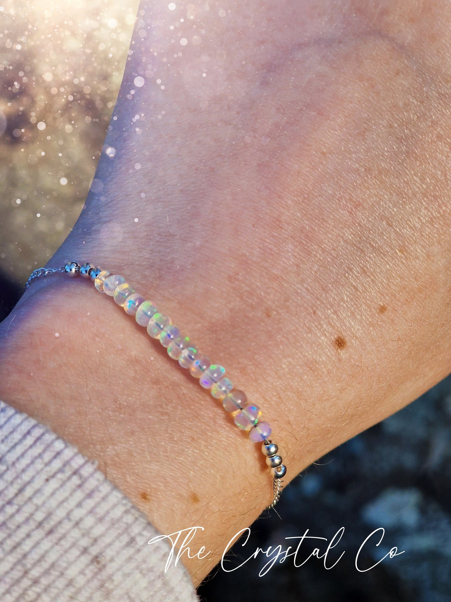 Dainty, Flashy Smooth Ethiopian Welo Opal Stacking Bracelet - Great Colour play - With Sterling Silver Findings