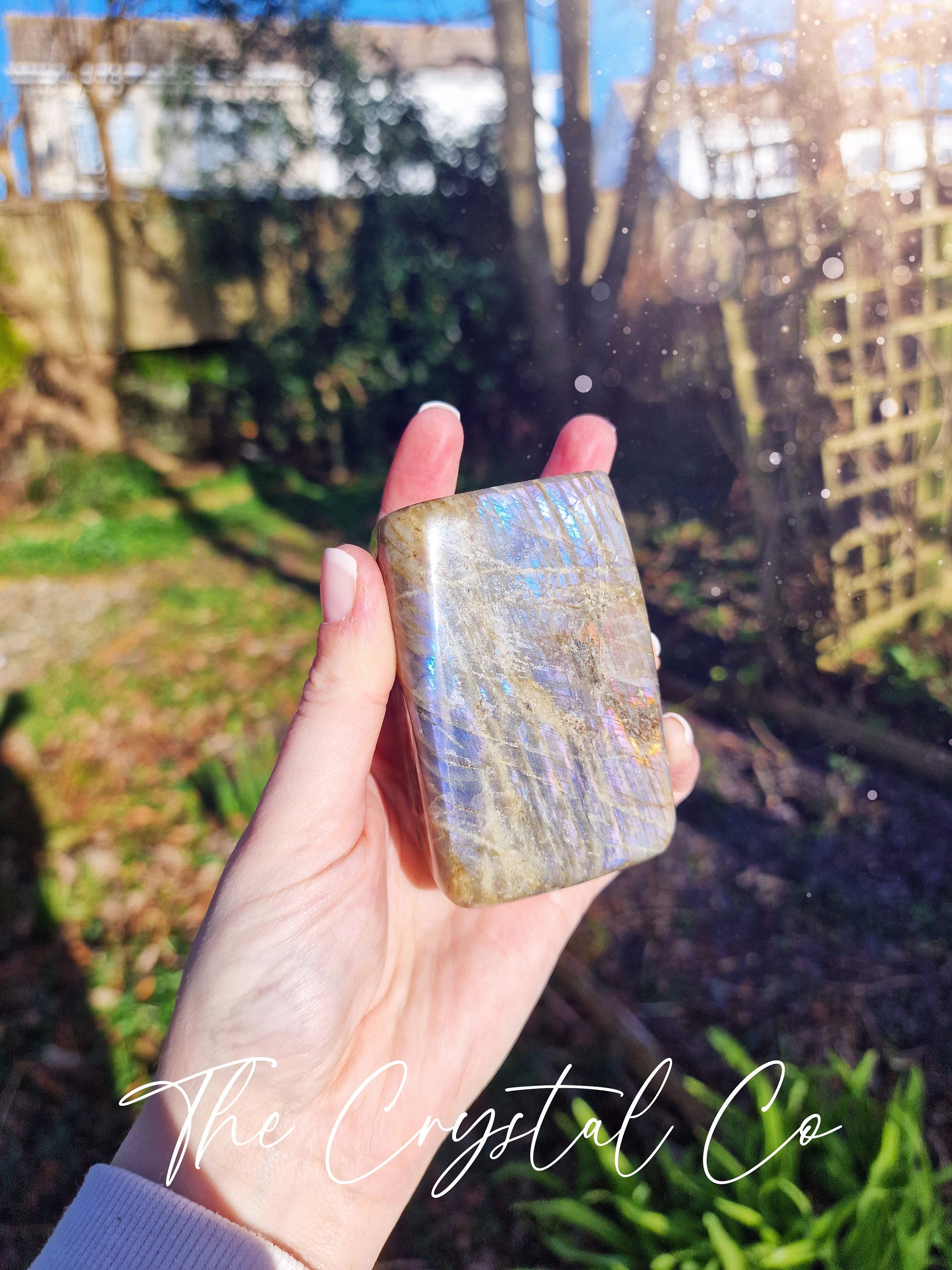 Beautiful Rainbow Purple Flash Labradorite Crystal Freeform, Crystal Carving