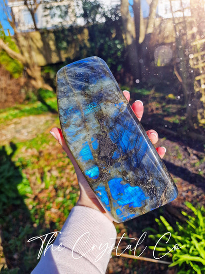 Beautiful XL Blue Flash Labradorite Crystal Freeform, Crystal Carving