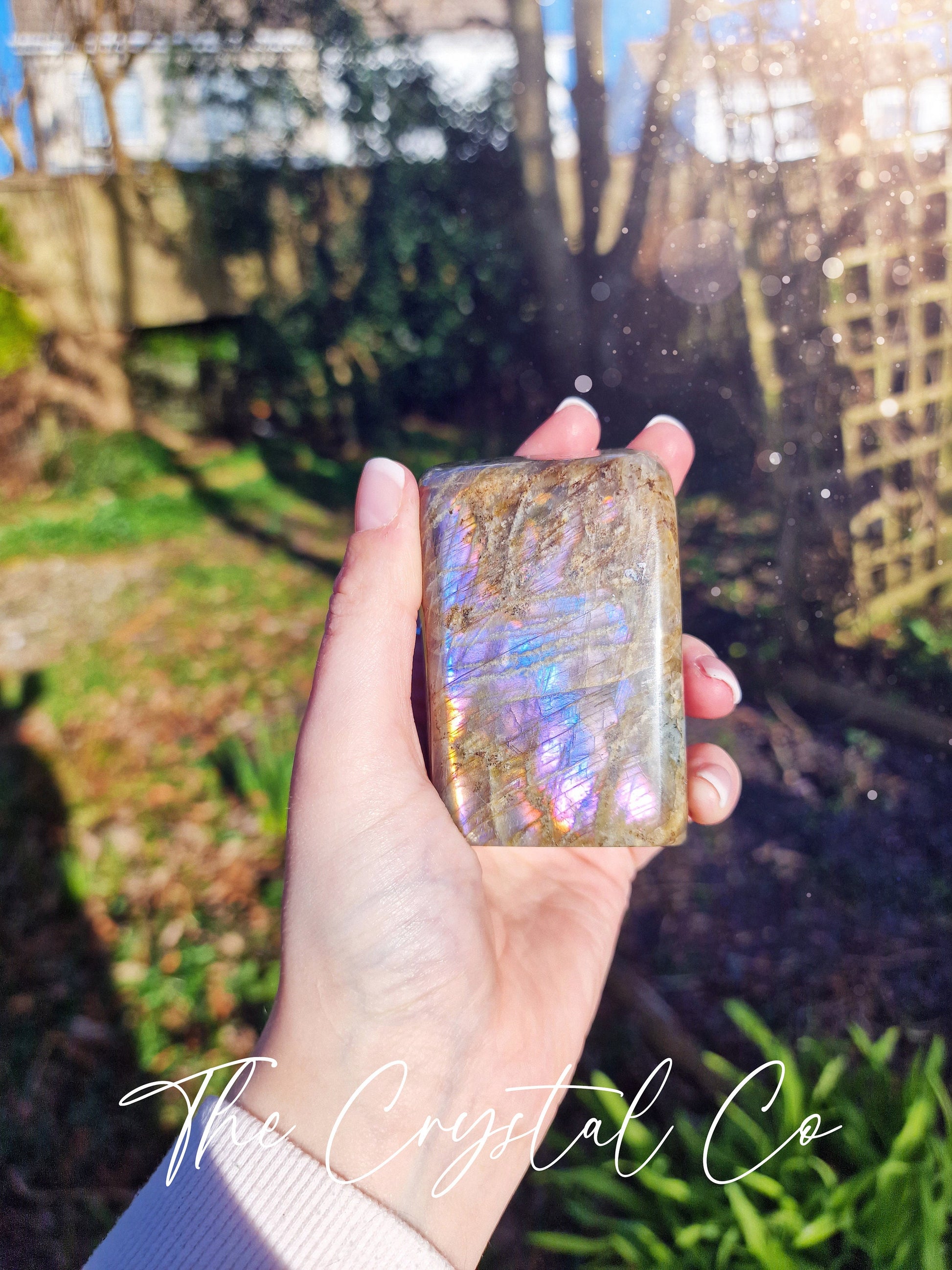 Beautiful Rainbow Purple Flash Labradorite Crystal Freeform, Crystal Carving