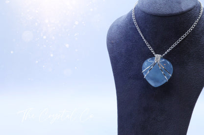 Unique, Handmade Wire Wrapped Aquamarine Heart Pendant - Set in 925 sterling silver - Crystal Necklace / Pendant March Birthstone