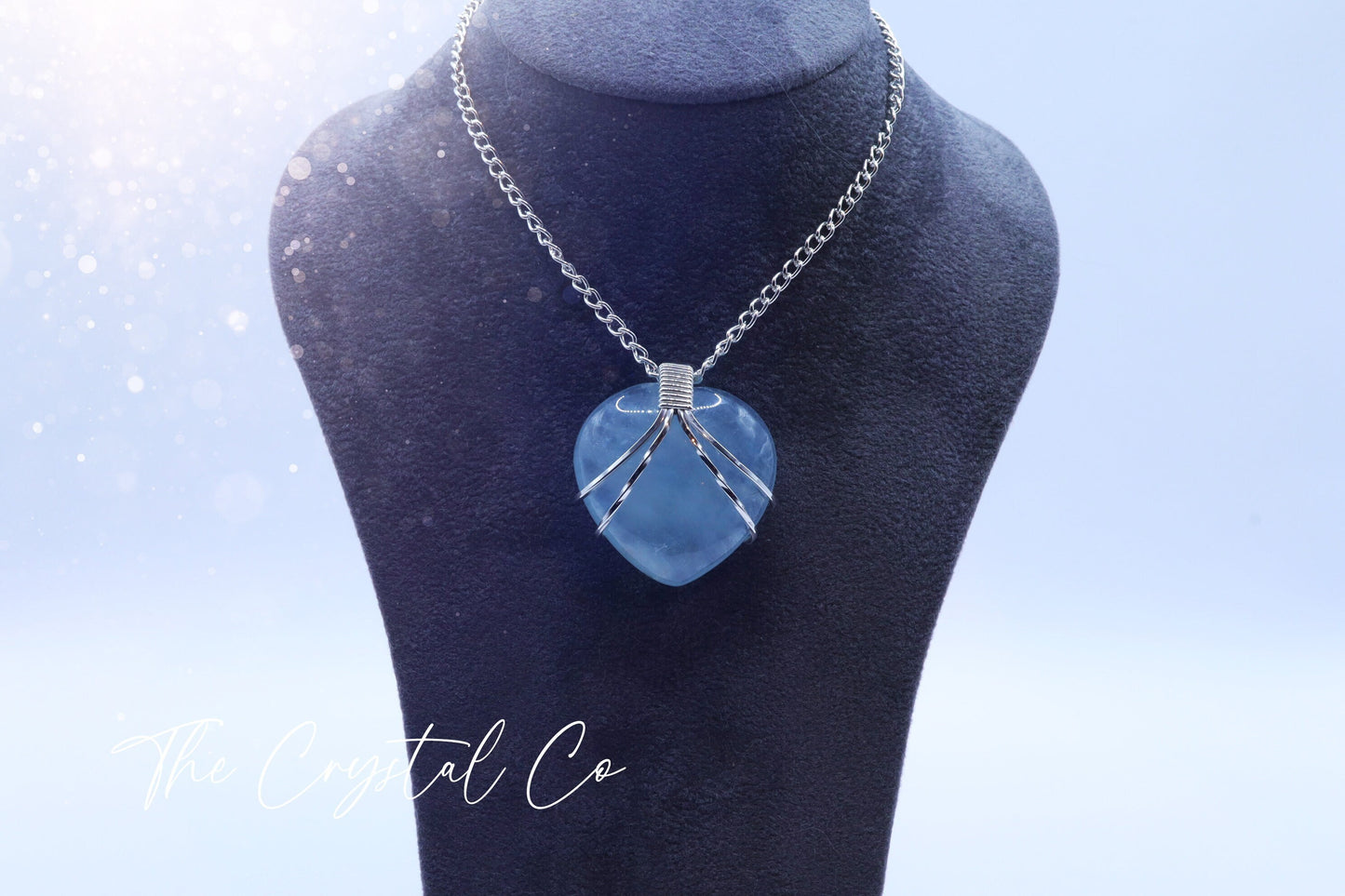 Unique, Handmade Wire Wrapped Aquamarine Heart Pendant - Set in 925 sterling silver - Crystal Necklace / Pendant March Birthstone