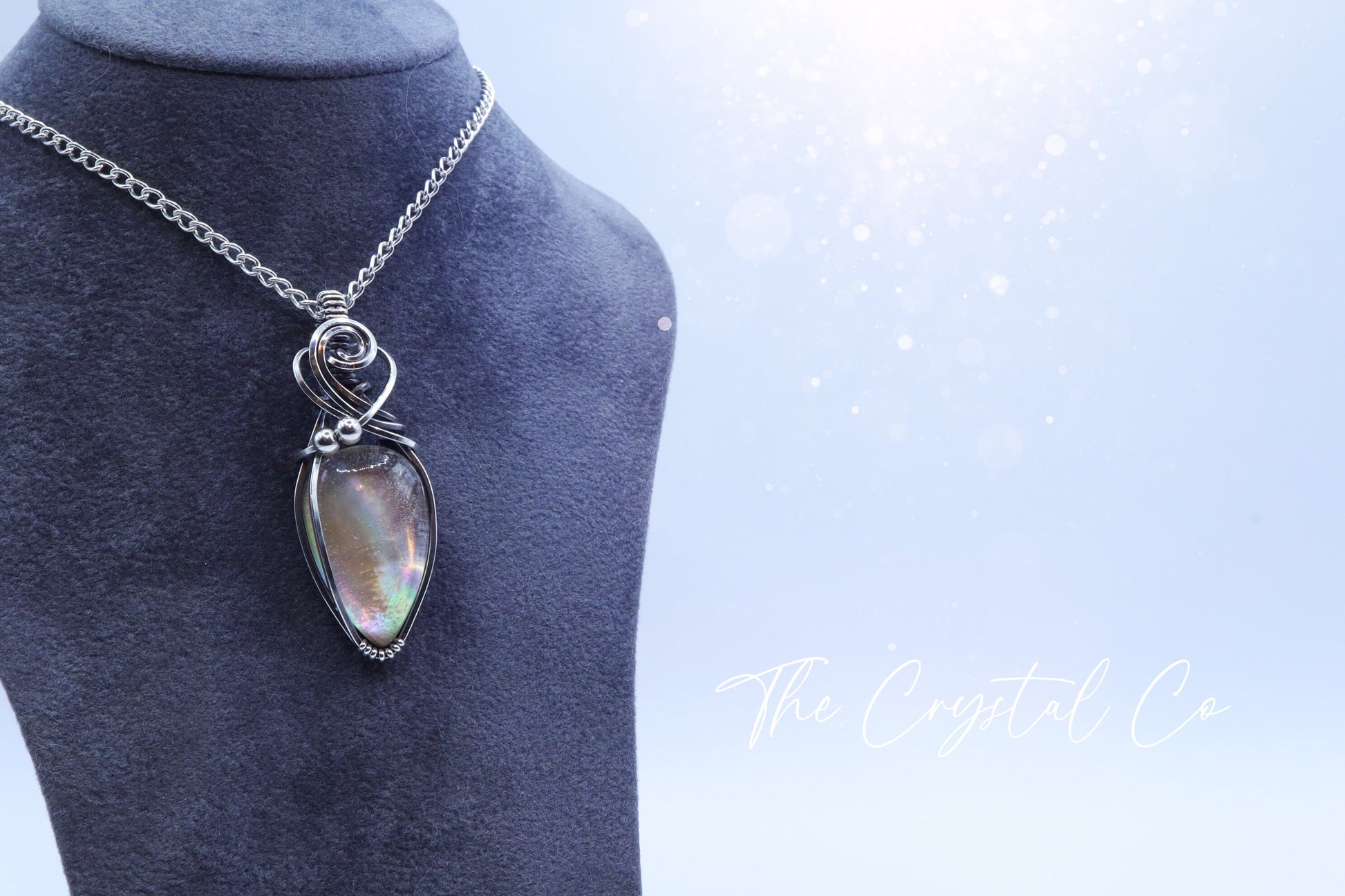 Handmade, Wire Wrapped, Mother of Pearl Pendant - Set in 925 sterling silver, Gift for her