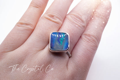 Handmade Australian Boulder Opal Fine and 925 Sterling Silver Ring, 9.6ct Opal - Size R 1/2 or 8 3/4