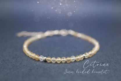 Beautiful and handmade, natural citrine beaded stacking bracelet. This little beauty has natural citrine crystal beads which are 3mm in size. With a choice of findings of sterling silver, gold filled, rose gold filled and silver plated, ideal gift.