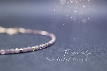 Dainty, Natural Tanzanite Crystal Stacking bracelet, 2mm faceted beads - with a choice of findings