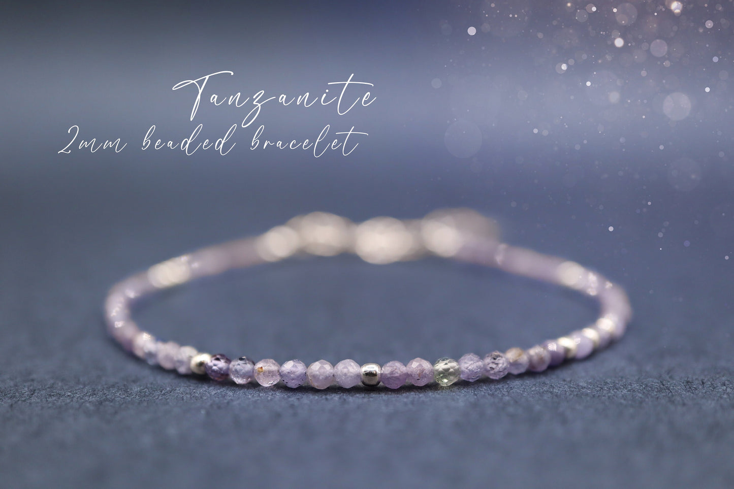 Dainty, Natural Tanzanite Crystal Stacking bracelet, 2mm faceted beads - with a choice of findings