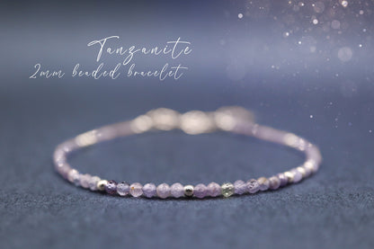 Dainty, Natural Tanzanite Crystal Stacking bracelet, 2mm faceted beads - with a choice of findings