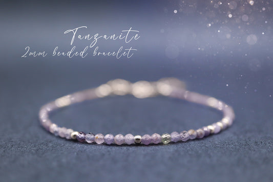 Dainty, Natural Tanzanite Crystal Stacking bracelet, 2mm faceted beads - with a choice of findings