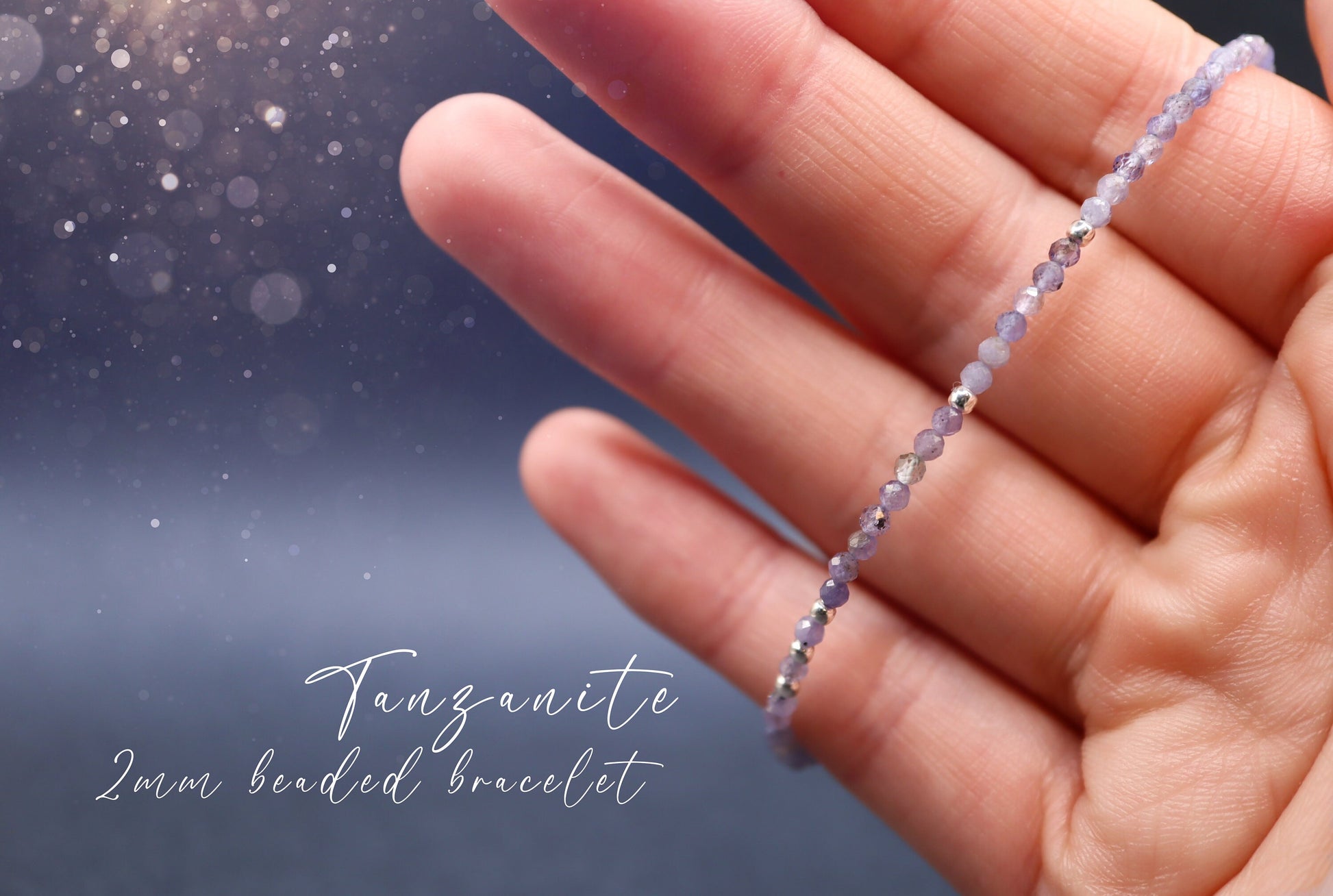 Dainty, Natural Tanzanite Crystal Stacking bracelet, 2mm faceted beads - with a choice of findings