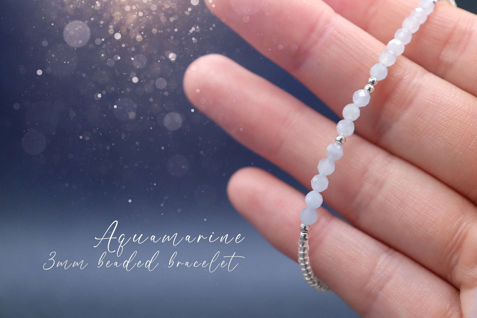 Dainty, Beautiful and handmade Natural Crystal Aquamarine Stacking Bracelet - For communication & courage - March Birth Stone