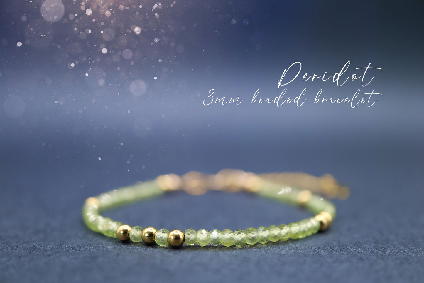 Dainty, Peridot Crystal Stacking bracelet, 3mm Rondelle faceted beads - with a choice of findings - August Birthstone