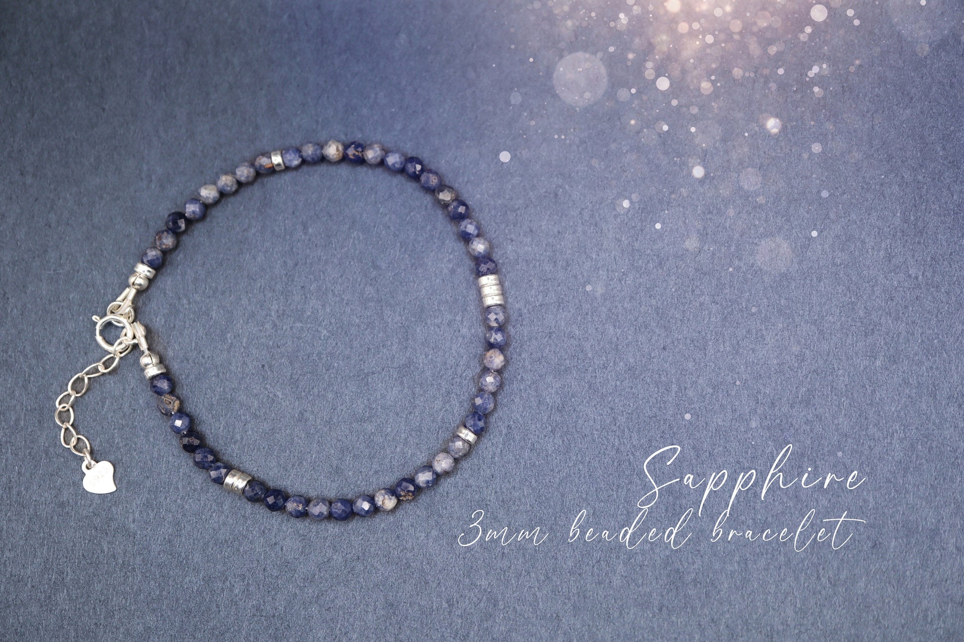 Dainty, Natural Blue Sapphire Stacking Bracelet, 3mm faceted beads - with a choice of findings - for discipline & structure