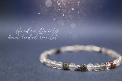 Dainty, Natural Garden Quartz / Lodolite bracelet, 4mm beads - with a choice of Findings - for journeying & manifestation