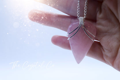 Unique, Handmade Wire Wrapped Rose Quartz Pendant - Set in 925 sterling silver - for love & self-esteem