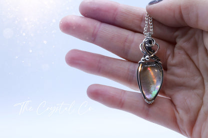 Handmade, Wire Wrapped, Mother of Pearl Pendant - Set in 925 sterling silver, Gift for her