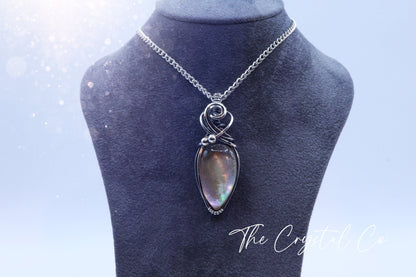 Handmade, Wire Wrapped, Mother of Pearl Pendant - Set in 925 sterling silver, Gift for her