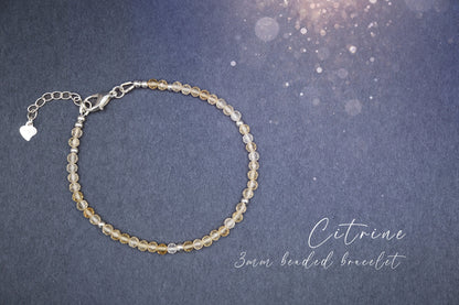 Beautiful and handmade, natural citrine beaded stacking bracelet. This little beauty has natural citrine crystal beads which are 3mm in size. With a choice of findings of sterling silver, gold filled, rose gold filled and silver plated, ideal gift.