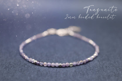 Dainty, Natural Tanzanite Crystal Stacking bracelet, 2mm faceted beads - with a choice of findings