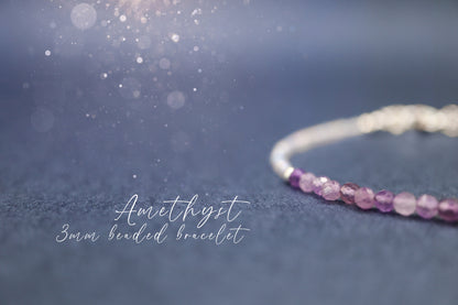 Dainty, Beautiful and handmade Natural Crystal Amethyst bracelet - with silver plated findings - for intuition & inner peace