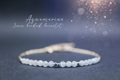 Dainty, Beautiful and handmade Natural Crystal Aquamarine Stacking Bracelet - For communication & courage - March Birth Stone