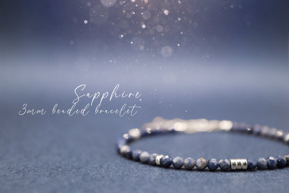 Dainty, Natural Blue Sapphire Stacking Bracelet, 3mm faceted beads - with a choice of findings - for discipline & structure