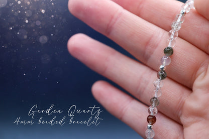 Dainty, Natural Garden Quartz / Lodolite bracelet, 4mm beads - with a choice of Findings - for journeying & manifestation