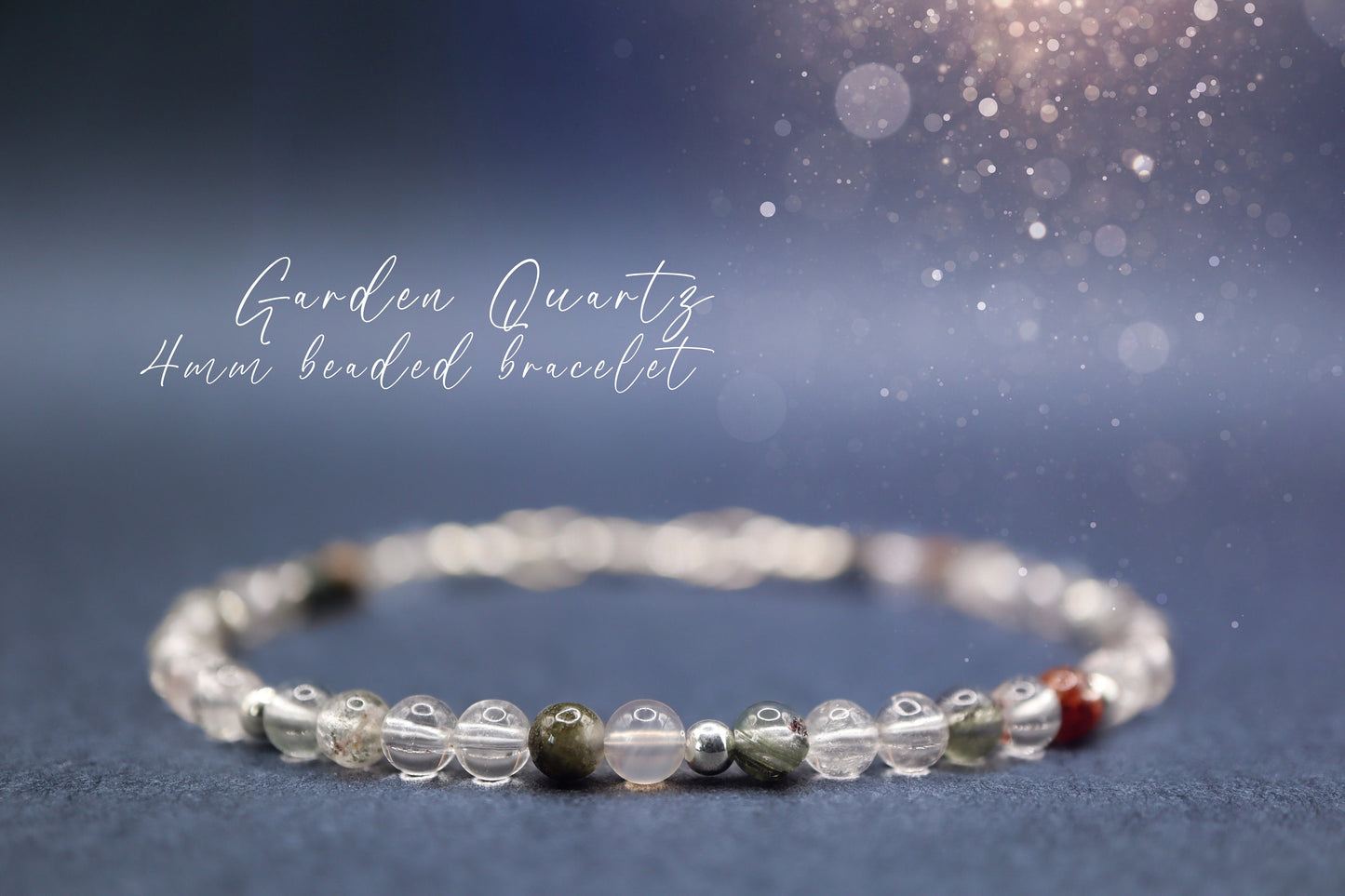 Dainty, Natural Garden Quartz / Lodolite bracelet, 4mm beads - with a choice of Findings - for journeying & manifestation