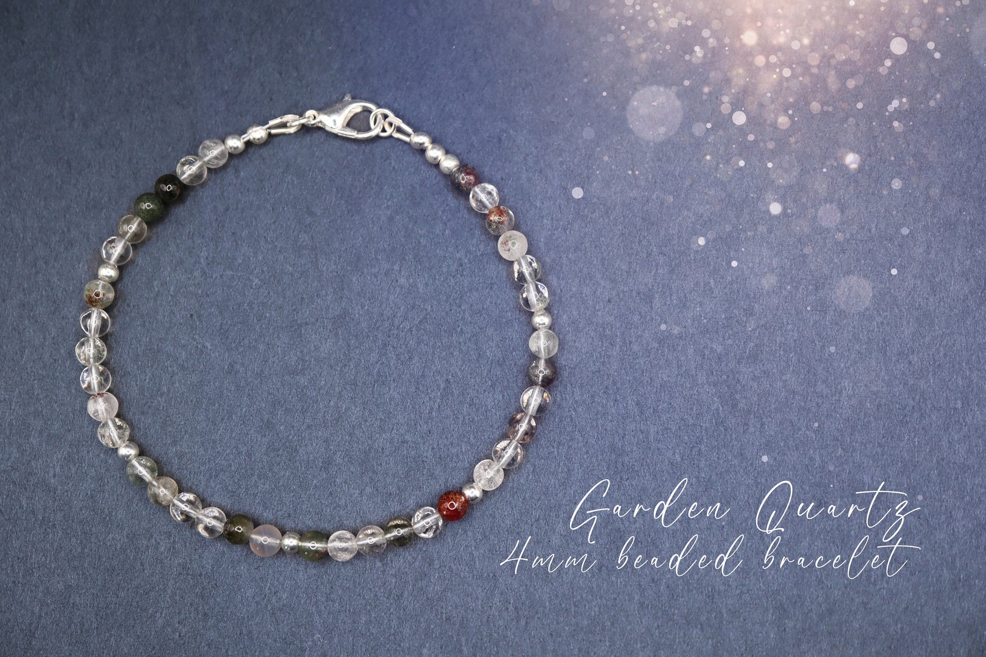 Dainty, Natural Garden Quartz / Lodolite bracelet, 4mm beads - with a choice of Findings - for journeying & manifestation