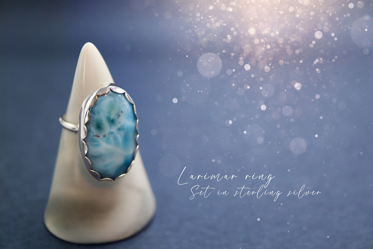 Handmade Larimar Ring - Set in Fine and 925 Sterling - Size L 1/2 UK or 5 3/4 US