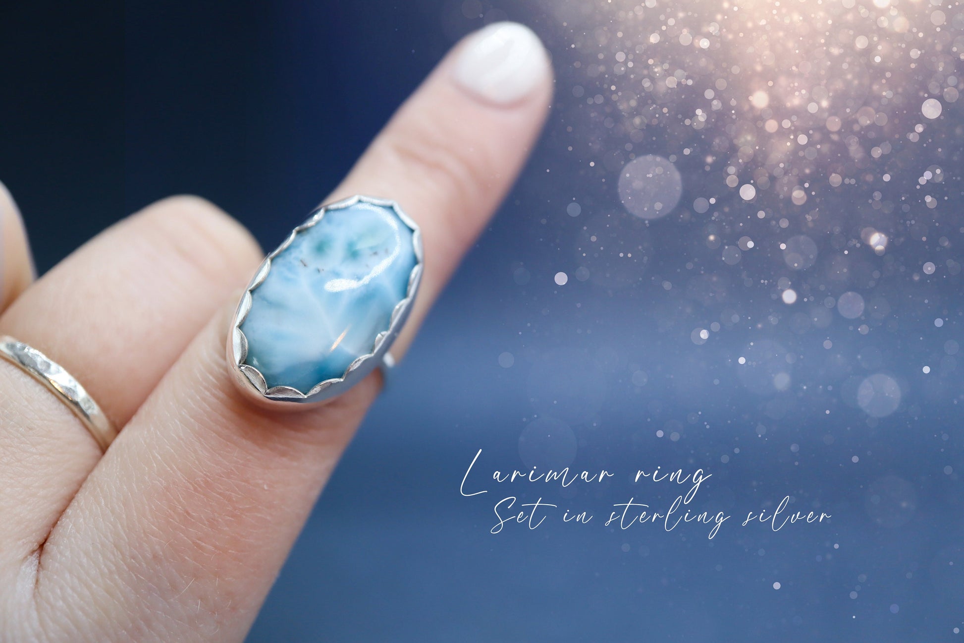 Handmade Larimar Ring - Set in Fine and 925 Sterling - Size L 1/2 UK or 5 3/4 US