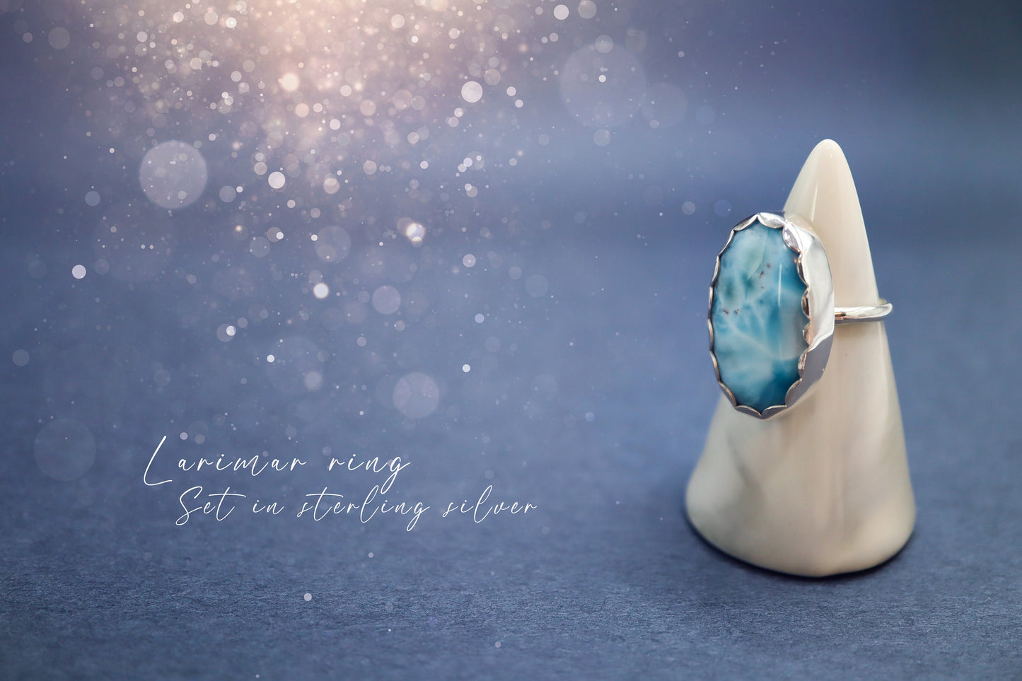 Handmade Larimar Ring - Set in Fine and 925 Sterling - Size L 1/2 UK or 5 3/4 US