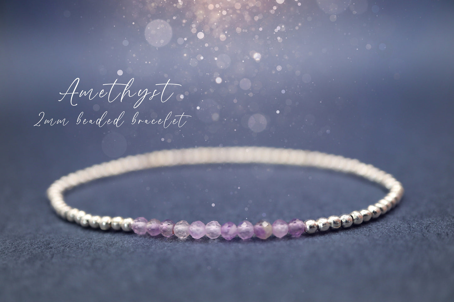 Natural Crystal Amethyst beaded stacking bracelet - for intuition & inner peace - Friendship Gifts