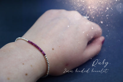 Dainty, Beautiful and handmade Natural Crystal Ruby beaded bracelet - with silver plated findings - for passion & power