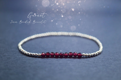 Dainty, Beautiful and handmade Natural Crystal Garnet beaded bracelet - with silver plated findings - for passion & love