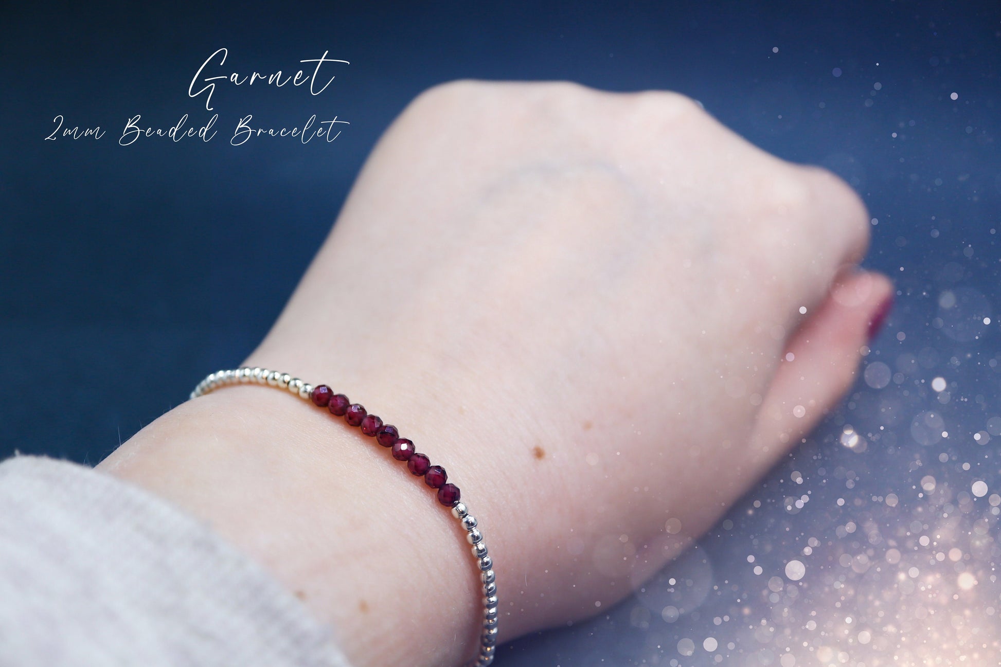 Dainty, Beautiful and handmade Natural Crystal Garnet beaded bracelet - with silver plated findings - for passion & love