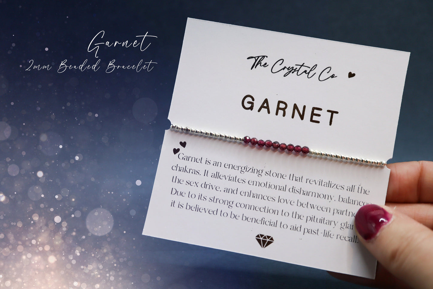 Dainty, Beautiful and handmade Natural Crystal Garnet beaded bracelet - with silver plated findings - for passion & love