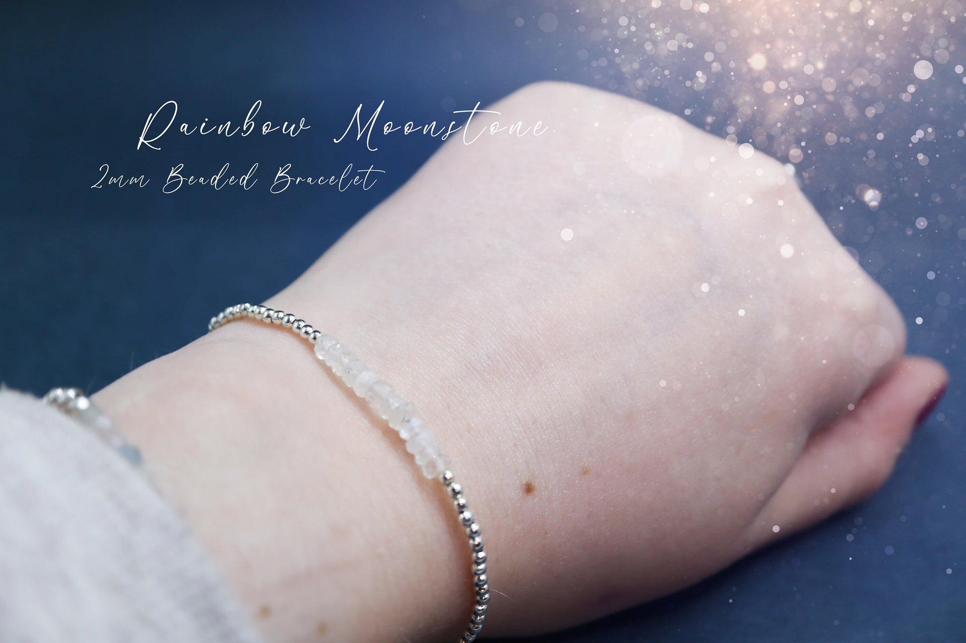 Natural Crystal Rainbow Moonstone stacking bracelet - for Divine Feminine connection - Birthday Gifts