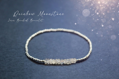 Natural Crystal Rainbow Moonstone stacking bracelet - for Divine Feminine connection - Birthday Gifts