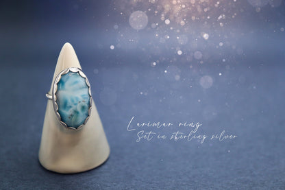 Handmade Larimar Ring - Set in Fine and 925 Sterling - Size L 1/2 UK or 5 3/4 US