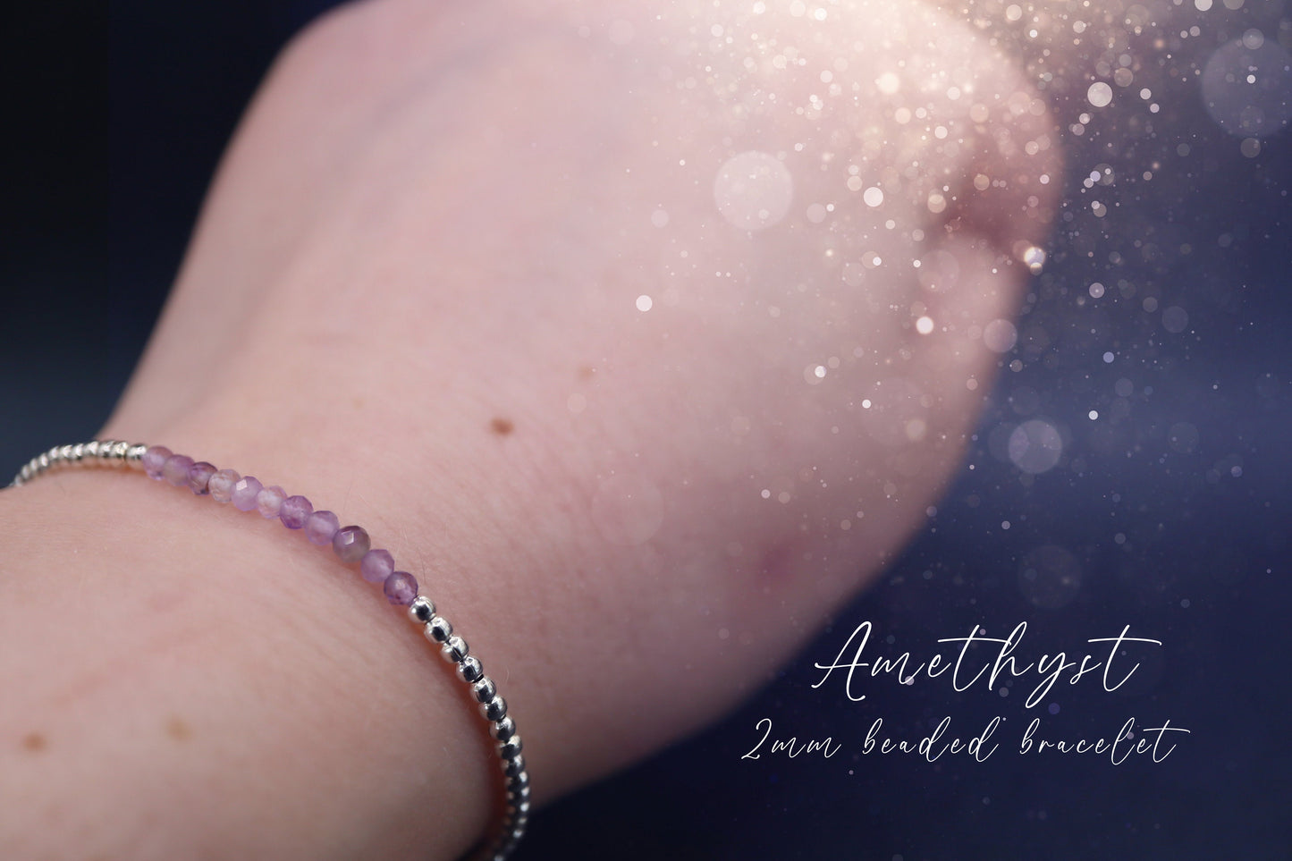 Natural Crystal Amethyst beaded stacking bracelet - for intuition & inner peace - Friendship Gifts