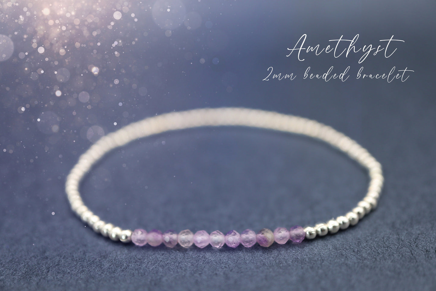 Natural Crystal Amethyst beaded stacking bracelet - for intuition & inner peace - Friendship Gifts