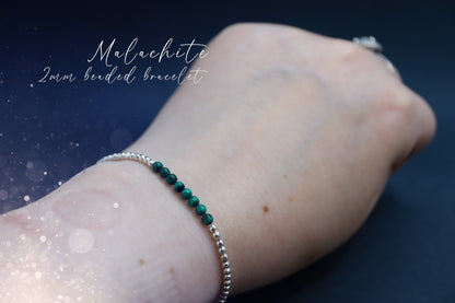 Dainty, Beautiful and handmade Natural Crystal Malachite beaded bracelet - with silver plated findings - for visualization & insight