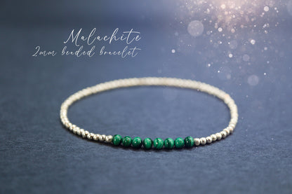 Dainty, Beautiful and handmade Natural Crystal Malachite beaded bracelet - with silver plated findings - for visualization & insight