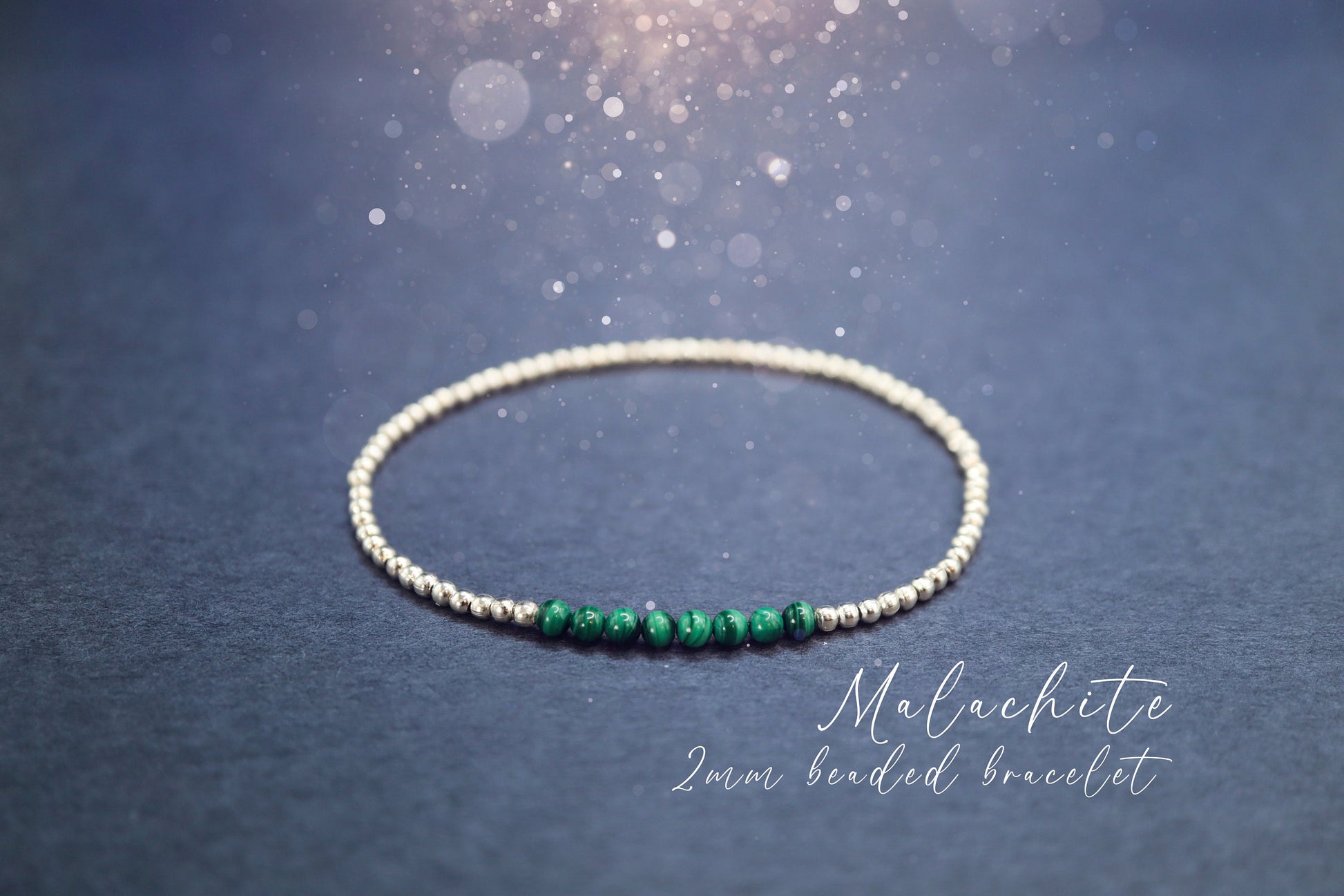 Dainty, Beautiful and handmade Natural Crystal Malachite beaded bracelet - with silver plated findings - for visualization & insight