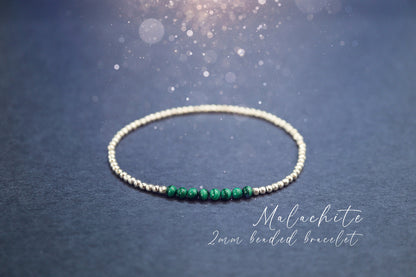 Dainty, Beautiful and handmade Natural Crystal Malachite beaded bracelet - with silver plated findings - for visualization & insight